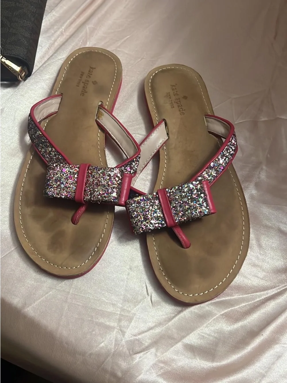 kate spade Pink Glitter Bow Toe-Post Sandals
